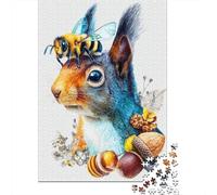 Squirrel with Bee And Acorns 1000-Piece Puzzle for Adults, 52x38cm/1000pcs, to Complete Gradually over A Weekend; White Cardboard with Reduced Dust