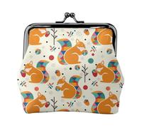 Squirrel With Colorful Tail Coin Purse, Kiss-lock Change Purse Wallets, Small PU Leather Coin Purse for Women