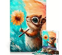 Squirrel with Flower And Umbrella in Rain Jigsaw Puzzles for Teenagers 1000 Piece Clear Logic Toy Peaceful Fun Perfect Cut Warm Surprise 38x26cm