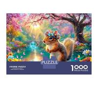 Squirrel with Flower Crown by River 1000-Piece Jigsaw Puzzle Dream Forest Squirrel Classic Educational Game for Family Puzzle Time 38x26cm/1000pcs