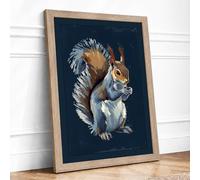 Squirrel with Food Boho Framed Wall Art Print A1 (84.1×59.4cm) Oak, Wall Decor for Living Room, Bedroom, Office & Home, Ready to Hang, Art Gift