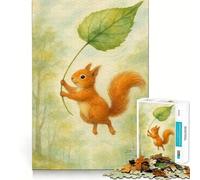 Squirrel with Leaf Umbrella Watercolor 1000 Pieces Jigsaw Puzzles for Teenagers Boost Memory Stress Release Premium Cut Cherished Gift 50x75cm