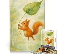 Squirrel with Leaf Umbrella Watercolor 1000 Pieces Jigsaw Puzzles for Teenagers Boost Memory Stress Release Premium Cut Cherished Gift 50x75cm