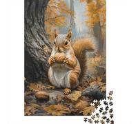 Squirrel with Nut in Autumn Forest 1000-Piece Puzzle for Adults, 52x38cm/1000pcs; A Weekend Activity at Your Own Pace; White Cardboard for Simple Sorting
