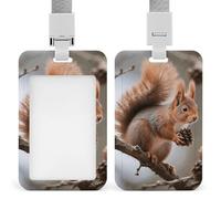 Squirrel with Pine Cone Badge Holder with Lanyards Retractable Vertical Plastic Id Badge Holder Name Key Card Holders Case for Teacher Nurse Doctor Office Gift for Coworkers
