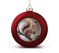 Squirrel with Pine Cone Christmas Ball Ornaments - Xmas Tree Hanging Ornament 2.4 Inch Red Shatterproof Xmas Balls for Holiday Wedding Fireplace Home Party Decorations