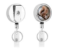 Squirrel with Pine Cone Retractable Work Badge Holder Keychain Badge Reel 24.4" Cord & 360° Swivel Alligator Clip Heavy Duty Id Name Tag Holder for Nurses Doctors Teachers Office Workers