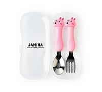 (Squirrel (yellow), One size) 2 Pcs Cartoon Cute Spoon Fork Set Stainless Steel Baby Tableware Feeding Scoop