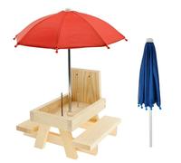 Squirrels Feeder Wooden Squirrel Picnic Table with 2 Umbrella and Corn Cob Holder Suitable for Outdoor Feeding Small Animals Chipmunk Feeder Easy to Fill in Shell and Nuts