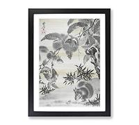 Squirrels Gathering Chestnuts By Kawanabe Kyosai Asian Japanese Framed Print | A2 Black Framed Wall Art | Ready to Hang | Asian Animal Picture | Living Room Bedroom Lounge Office