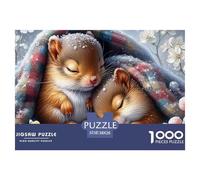 Squirrels Sleeping Puzzle Game for The Whole Family 1000 Piece - Two Sleeping Squirrels Under Winter Blanket Gifts for Men Women Fun Present for Home38x26cm/1000pcs