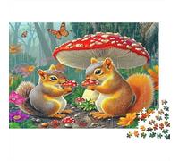 Squirrels Under Mushroom 1000 Pc Premium Cardstock Jigsaw Puzzle for Couple Partners, Concentration Puzzle, Indoor Leisure Time, Perfect Housewarming Gift 38x26cm/1000pcs