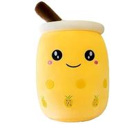 Squish Buddies - Cute Plushies, Soft Teddy, Weighted Plush Toy, Stuffed Animal, Teddy Bear for Kids, Girls, Gifts - Kawaii Plushie, (Boba Yellow Happy)