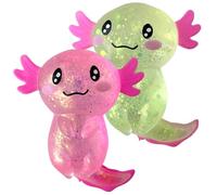 Squish Toys, 2PCS 3.7 Inch Cute Axolotl Toys with Glitter, Soft Flexible Slow Rise Squish Balls, Stress Relief Squeeze for Adults Kids Balls Stress