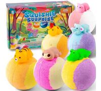 Squishie Surprise Bath Bomb Gift Set, 6 Extra Large Kids Bath Bombs with Surprise Squishy Toy Inside, Fruity Scents, Natural Ingredients, Gift Box, Boys and Girls Age 3 to 8, Birthday Gift