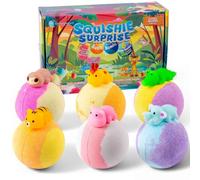 Squishie Surprise Bath Bombs for Kids, 6 Pack - Large 120g Hidden Jungle Animal Bath Bombs with Toys Inside, Fruity Scents, Shea & Cocoa Butter, Birthday & Christmas, Gift Set for Boys and Girls 3+