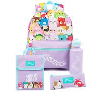 Squishmallows Backpack for Girls | Purple Animal Plushies Characters 4 piece Kids School Bag Logo Water Bottle | Plush Teddy Merchandise Gifts
