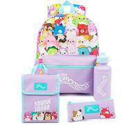 Squishmallows Backpack for Girls | Purple Animal Plushies Characters 4 piece Kids School Bag Logo Water Bottle | Plush Teddy Merchandise Gifts