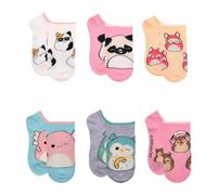 Squishmallows 6 Pair Pack Stuffed Animal No Show Socks for Girls, Cam, Fifi, Winston, Archie, Prince and Hans, Medium, Multi, Medium, Multi, M