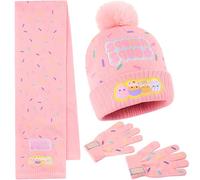 Squishmallows Beanie Winter Accessories Set Girls Teens, 3pcs Hat Scarf Gloves, Warm Knit for School Travel Days Out, Girls Gifts