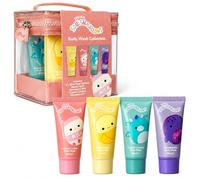 Squishmallows Body Wash Collection, 4 x 50ml with Cosmetic Bag | Strawberry Milk Scent, Banana Split Scent, Tropical Coconut Scent, Pomegranate Scent, Includes Travel Bag
