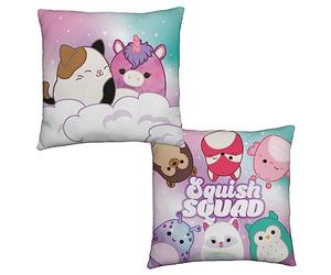 Squishmallows Character World Official Bright Design Squish Squad Square Cushion, Super Soft Reversible 2 Sided, Perfect For Any Bedroom, Sofa or on the Bed 40cm x 40cm