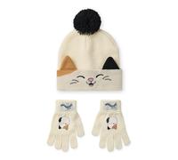 Squishmallows Beanie Hat & Gloves Set | Childrens Knitted Winter Hat with Cam The Cat Character in Beige | Kids One Size Cold Weather Hat & Gloves with Pom Poms | Plush Toy Merchandise Gift