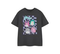 Squishmallows Girls Grey Checkerboard Short-Sleeved T-Shirt | Graphic Tee for Kids | Cute Print Top | Comfy Children's Apparel | Fun Merchandise Gift