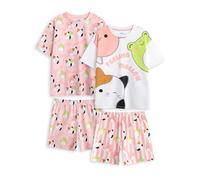 Squishmallows Girls Pink Feelin' Mallow Multi-Pack of 2 Short Sleeve Short Leg Pyjama Sets | Cartoon Sleepwear | Elasticated Waist Shorts | Cute Nightwear for Children - 11-12 Years