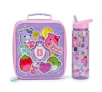 Squishmallows Kids School Lunch Set - Insulated Lunch Bag with 600ml Leakproof Water Bottle, BPA Free, Squish & Sparkle Pastel Design, Girls Lunch Box & Bottle Set