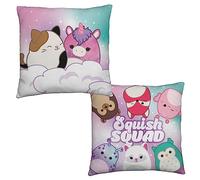 Squishmallows Officially Licensed Bright Design Squish Squad Square Cushion, Super Soft Reversible 2 Sided, Perfect For Any Bedroom, Sofa or on the Bed 40cm x 40cm