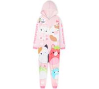 Squishmallows Onesie for Girls & Teens 5-14 Yrs, Hooded Fleece Jumpsuit Pyjamas, Cosy Loungewear & Nightwear, Gifts for Girls (11-12 Years, Pink)