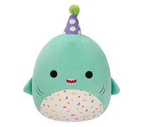 Squishmallows Original 12-Inch Sharon the Teal Shark with Party Hat + Confetti Belly - Official Jazwares “Happy Birthday” Plush (Medium-Sized)