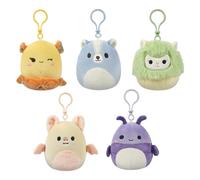 Squishmallows SQCR05530 3.5 Inch Clip-On 5 Pack-Blue Skunk, Cream Bat, Purple Beetle, Lime Greem Llama, Yellow Dumbo Octopus, Multicolour