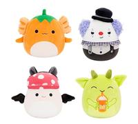 Squishmallows Original 5-Inch Halloween 4-Pack - Gabin Pumpkin Axolotl, Fitzy Goblin Holding Latte, Malcolm Bat Mushroom, Ms. K Purple Clown - Official Jazwares Plush (Little)