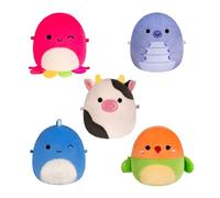 Squishmallows Original Micromallows Plush 5-Pack - Bear, Cow, Dinosaur, Love Bird & Octopus 2.5-Inch Plush