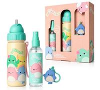 Squishmallows Travel Set with Strawberry Scented Body Mist 100ml, Water Bottle 500ml and Charm