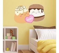 Squishmallows Wall Sticker - Chanel Cinnamon Roll and Carmelita Smore XOXO Decal Wall Art (40cm Width x 25cm Height)