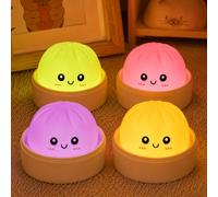 Squishy Bao Dumpling Night Light, 4 Pcs Dumpling Toy Night Light for Kids, Cute Mystery Bao Bun Squishies LED Lights, Silicone Dumplings Lamp for Kids Baby Nursery Bedroom Eye Caring