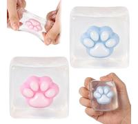 Squishy Cube, Fidget Toys Adults, 2 PCS Blue and Pink Cat Paw Ice Cube Squishy, Soft Slow Rebound Cube Squishy for Stress Relief, Squishy Toys for Adults Rebounding Help for Stress Relief and Focus