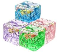Squishy Cube Ocean 4 Pack, Four Colors, Squeeze Toys, Ice Cube Squishy Sensory Toys with Floating Ocean Shells & Stars, Office Desk Toy, Nice Cube Fidget Toy for Adults and Teens (Colorful,4PCS)