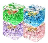 Squishy Cube Ocean 4 Pack, Four Colors, Stress Ice Cube Fidget Toy with Blue Ocean Shells Inside, Soft Slow Rise Stress Relief Sensory Toys for Adults Teenage (4PCS,Colorful)