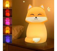Squishy Fox Silicone RGB Night Light | Rechargeable Dimmable Touch Lamp with Timer for Kids, Babies & Nursery Decor (Orange, 1)