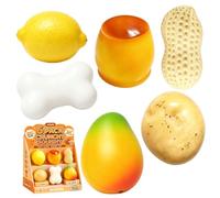 Squishy Fun Box 8 Piece - Mango, Bread, Strawberry, Banana, Orange Squishies + Cube & Animal Malt Sugar, Slow Rise Sensory Fidget for Adults
