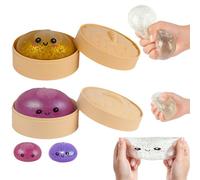 Squishy Glitter Dumpling Set - 2 PCS Bao Bun Squishys with Steamer Box, Squishy Dumpling Toy, Squeezing Fidget Toys, Portable Stress Relief Squeezing Toy for Anxiety Stress Relief (Random Purple+Glod）