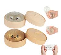 Squishy Glitter Dumpling Set - 2 PCS Bao Bun Squishys with Steamer Box, Squishy Dumpling Toy, Squeezing Fidget Toys, Portable Stress Relief Squeezing Toy for Anxiety Stress Relief (Gold+Transparent）