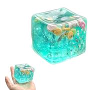 Squishy Ice Cube Fidget Toy, Ocean Theme Sensory Squeeze Toy with Seashells and Stars, Premium TPR Stress Relief Cube for Anxiety & Focus, Portable Desk Gadget for Kids, Adults (1pc)
