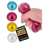 Squishy Metallic Bead Ball Stress Relief Toy for Kids and Adults Textured Sensory Fidget Toy Glittery Squeeze Ball for Calming and Focus Handheld Glitter Stress Buster Four Vibrant Colours