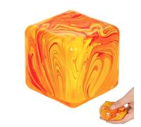 Squishy Stress Cube Fidget Toy - 1.38" Ice Squishy Cube Squeeze Sensory Toy for Stress Relief and Focus - Small Soft Stretchy Stress Ball for Desk and Travel Use (Orange)