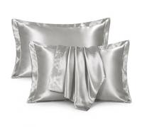 Squliicayy 2 Pack Satin Pillow Cases for Hair and Skin, Silk Pillowcase Alternative, Soft Cooling Standard Pillowcases 48x74cm with Envelope Closure & Wide Hem, Fits Most Standard Pillows (Light Gray)